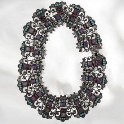 Matl (Matilde Poulat) turquoise amethyst scroll-link necklace