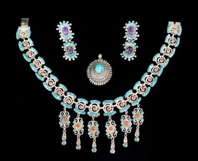 Matl (Matilde Poulat) turquoise amethyst necklace and earrings