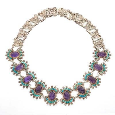 Matl (Matilde Poulat) turquoise amethyst oval-station necklace