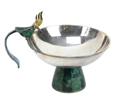 Los Castillo Bird-Handled Footed Bowl with Stone Mosaic