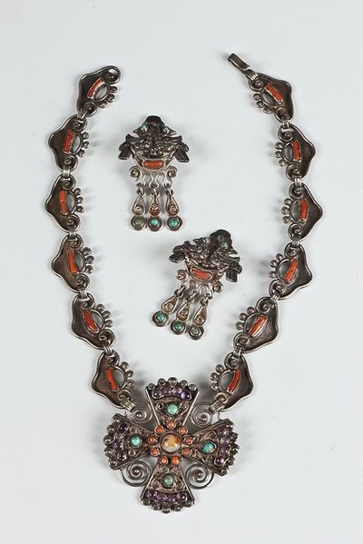 Matl (Matilde Poulat) hardstone pendant choker with earrings