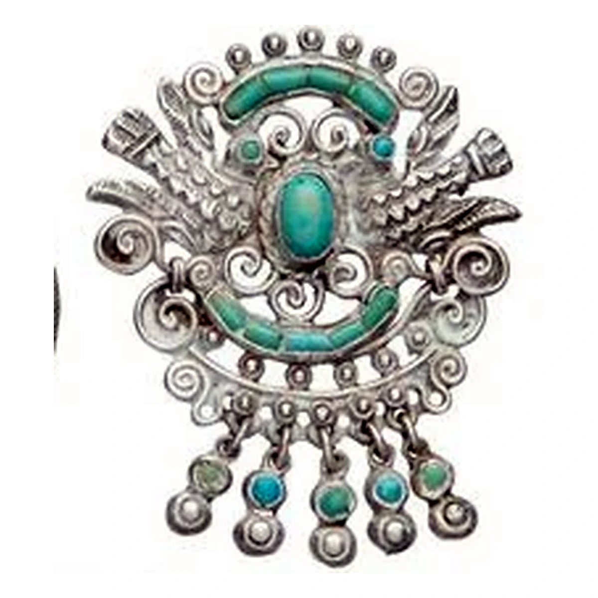 MATL (Matilde Poulat) Bird Drop Brooch with Turquoise and Hardstone