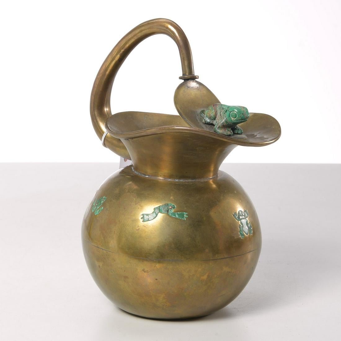 Los Castillo Frog Mixed Metal Malachite Pitcher