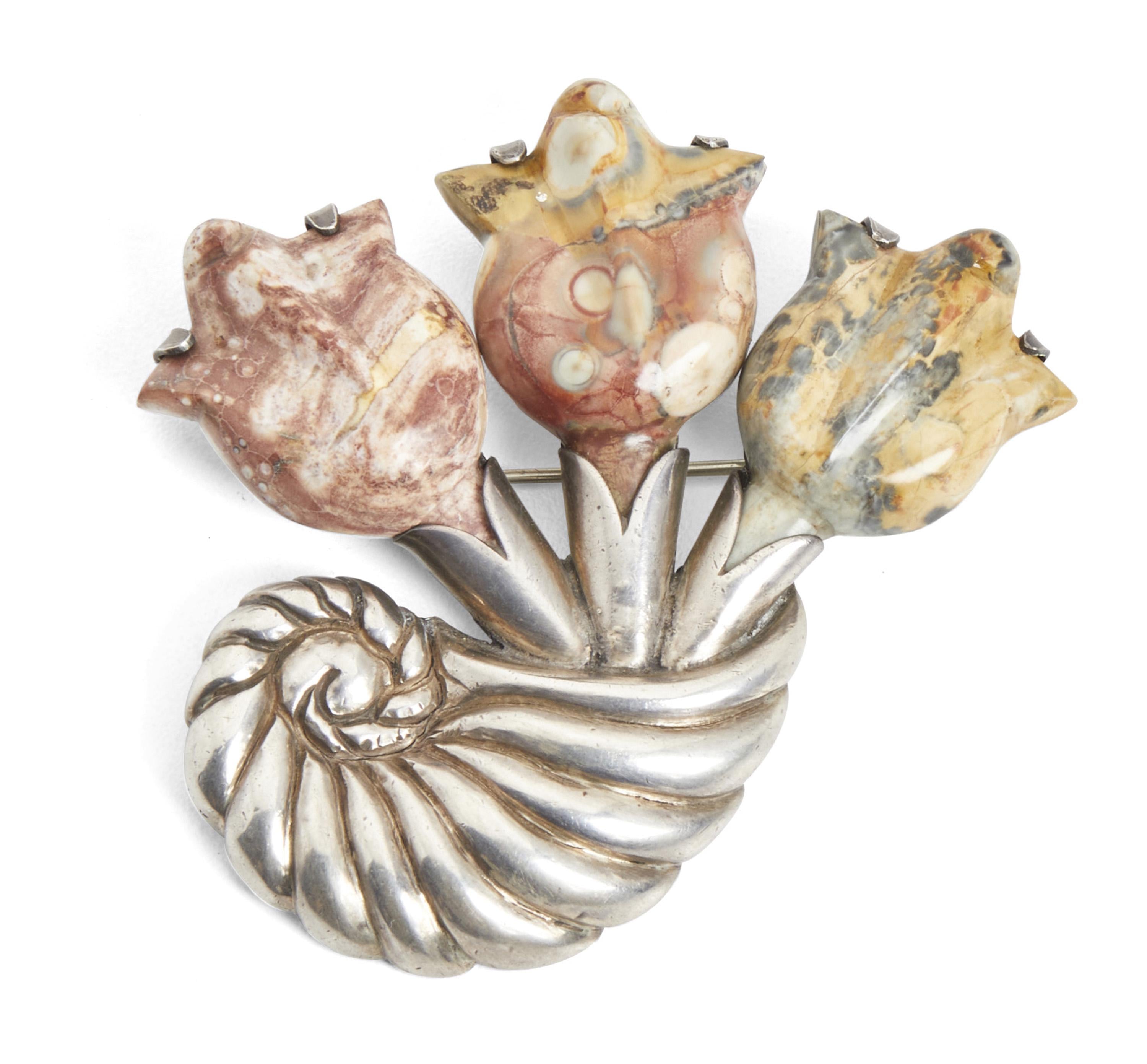 William Spratling Chalcedony Cornucopia Brooch