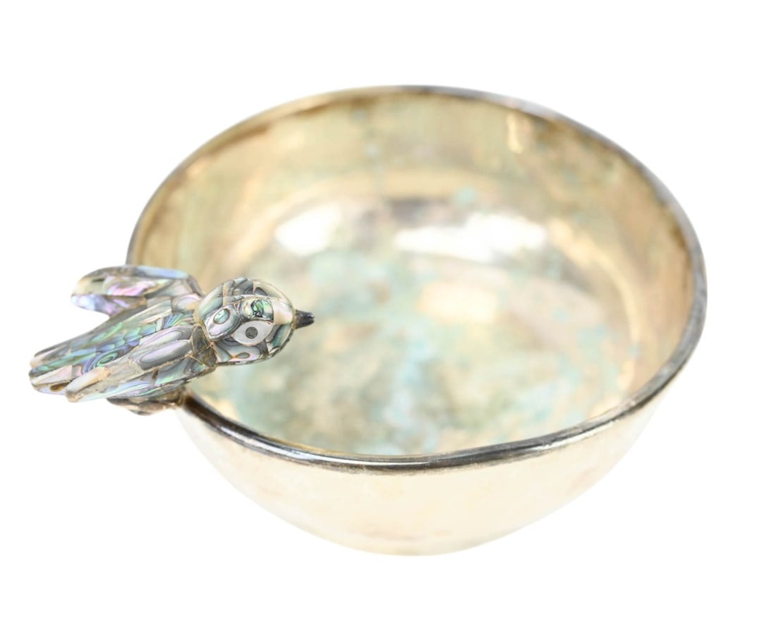 Los Castillo Hummingbird-Handled Bowl with Mother-of-Pearl Inlay