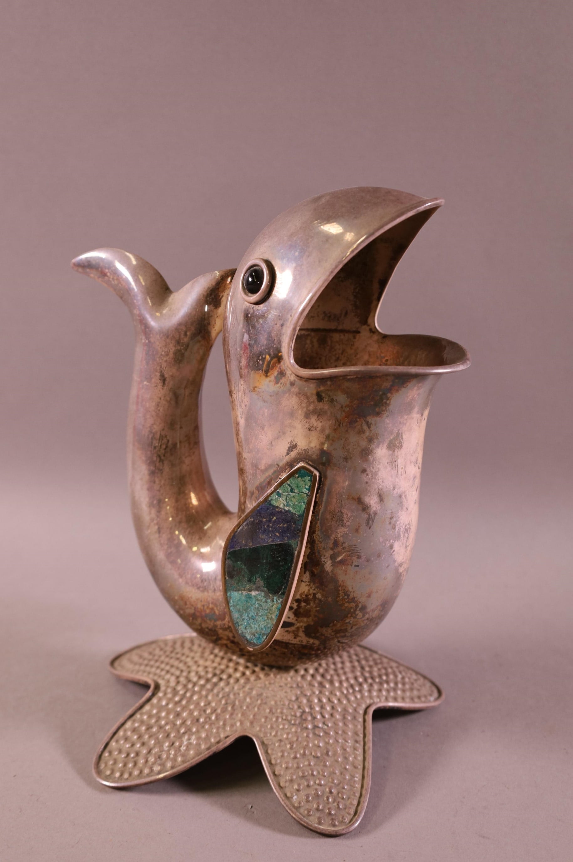 Los Castillo Fish-Form Pitcher with Stone Inlay