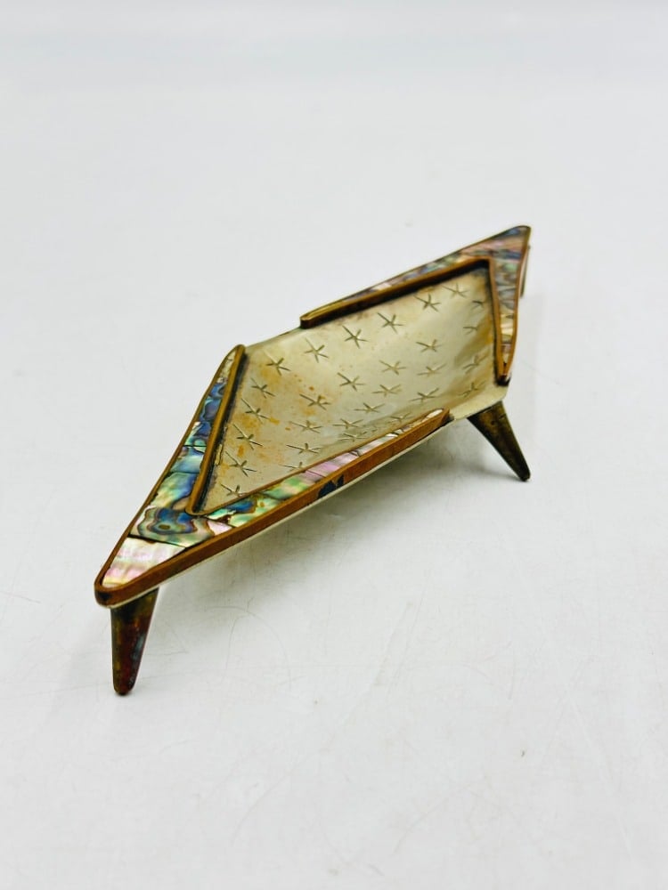 Los Castillo Geometric Footed Catchall with Abalone Inlay