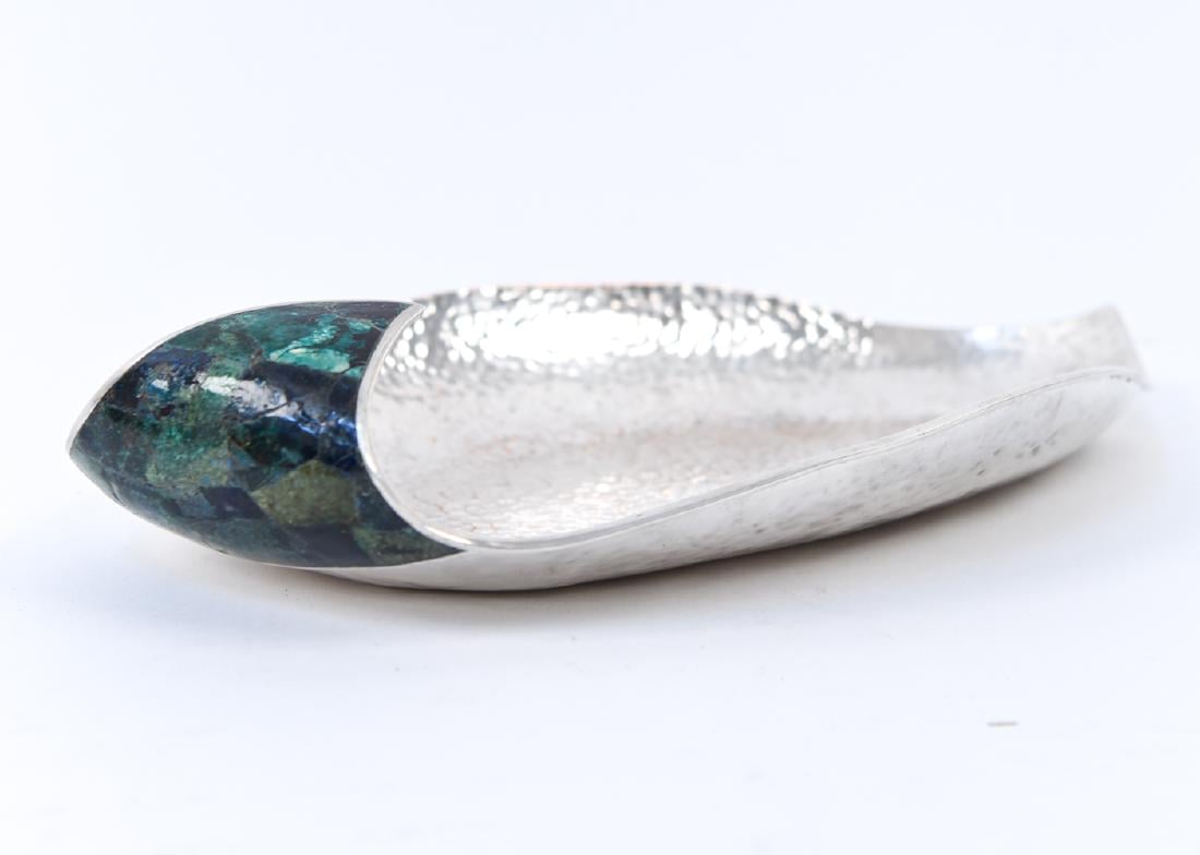 Los Castillo Leaf-Form Hammered Dish with Malachite