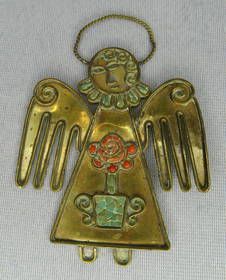 Matl (Matilde Poulat) Copper coral turquoise angel pendant