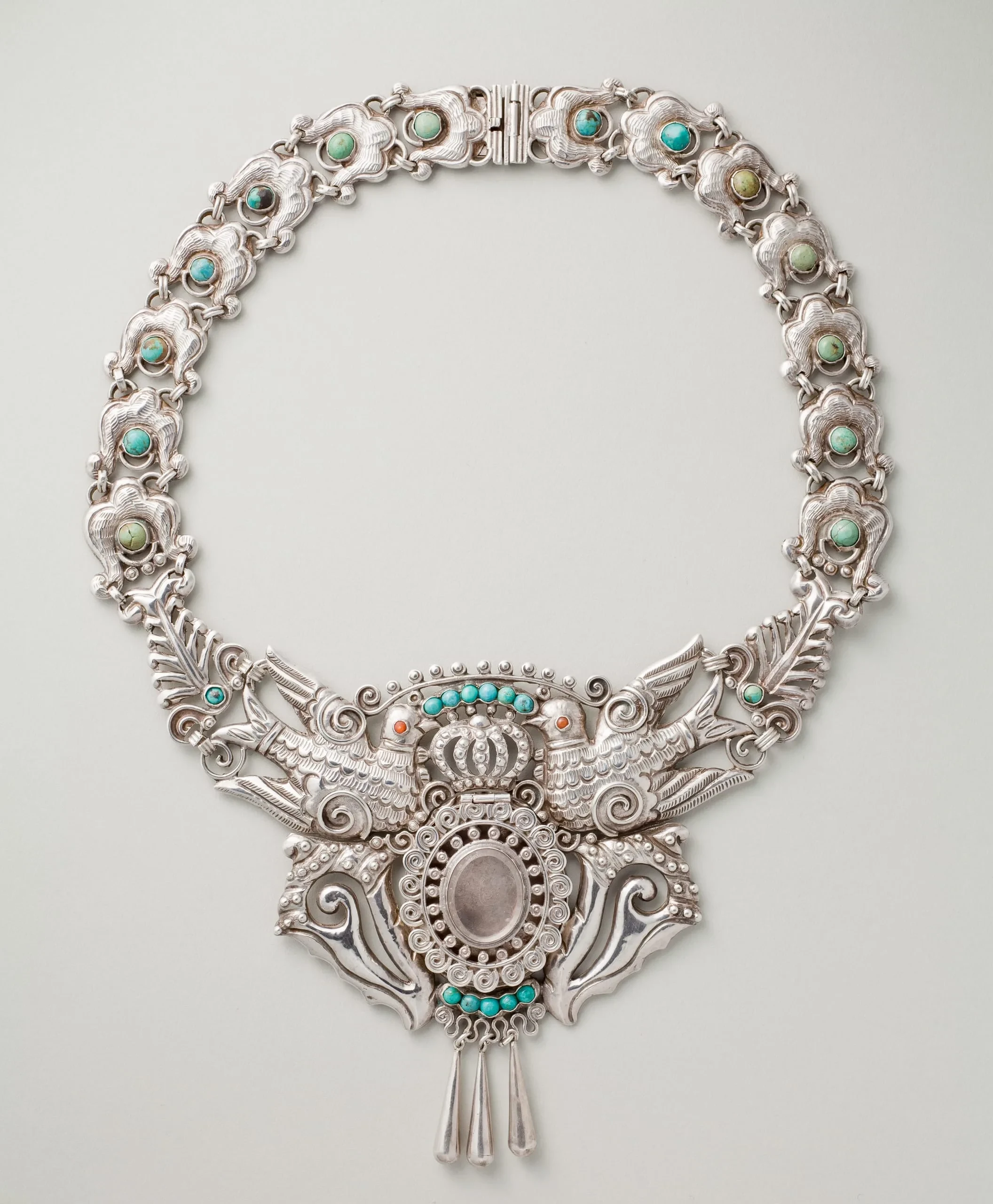 MATL (Matilde Poulat) Bird Locket Necklace with Turquoise and Rock Crystal