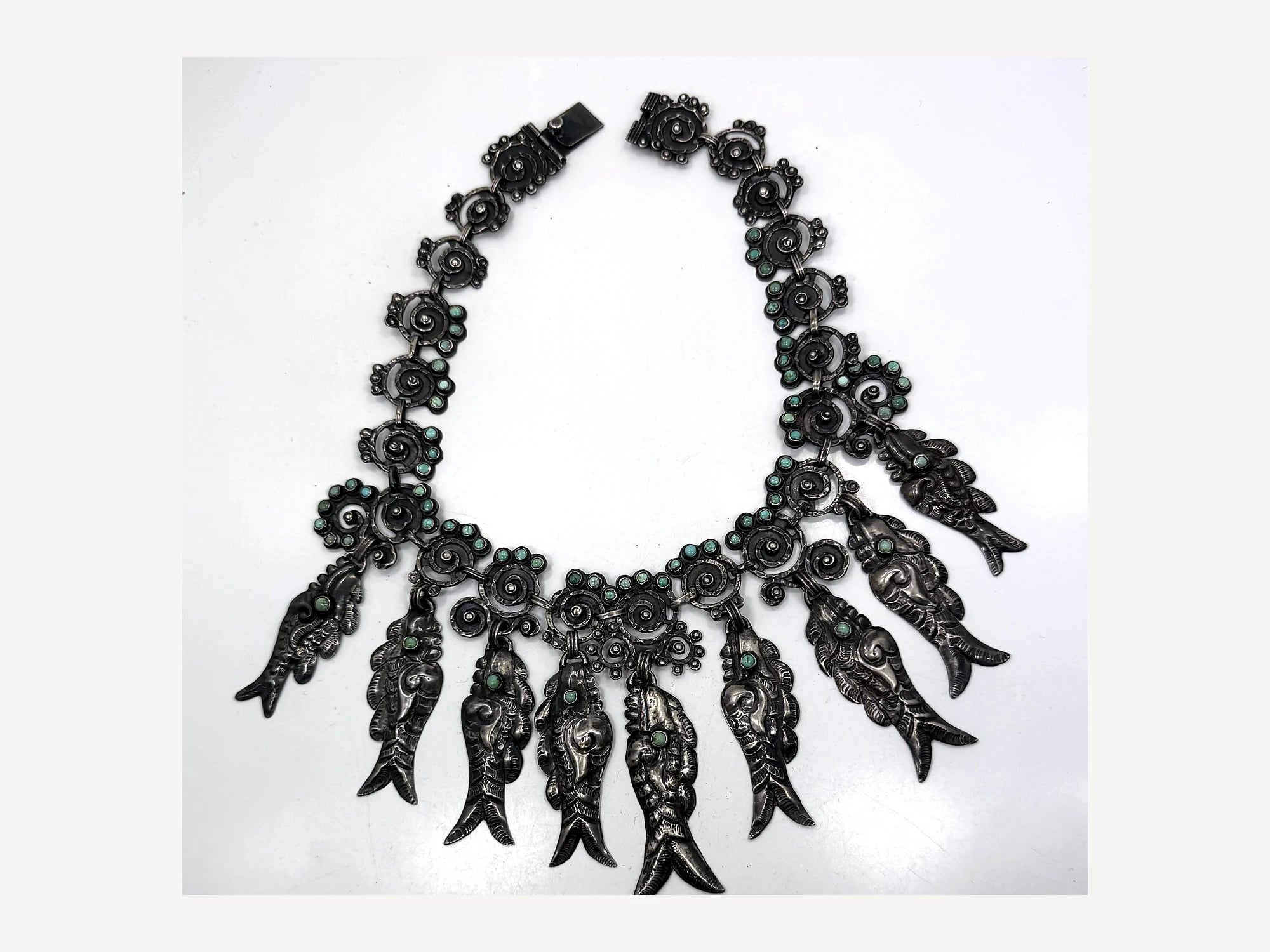 MATL (Matilde Poulat) Turquoise-Set Swirl and Fish Fringe Necklace
