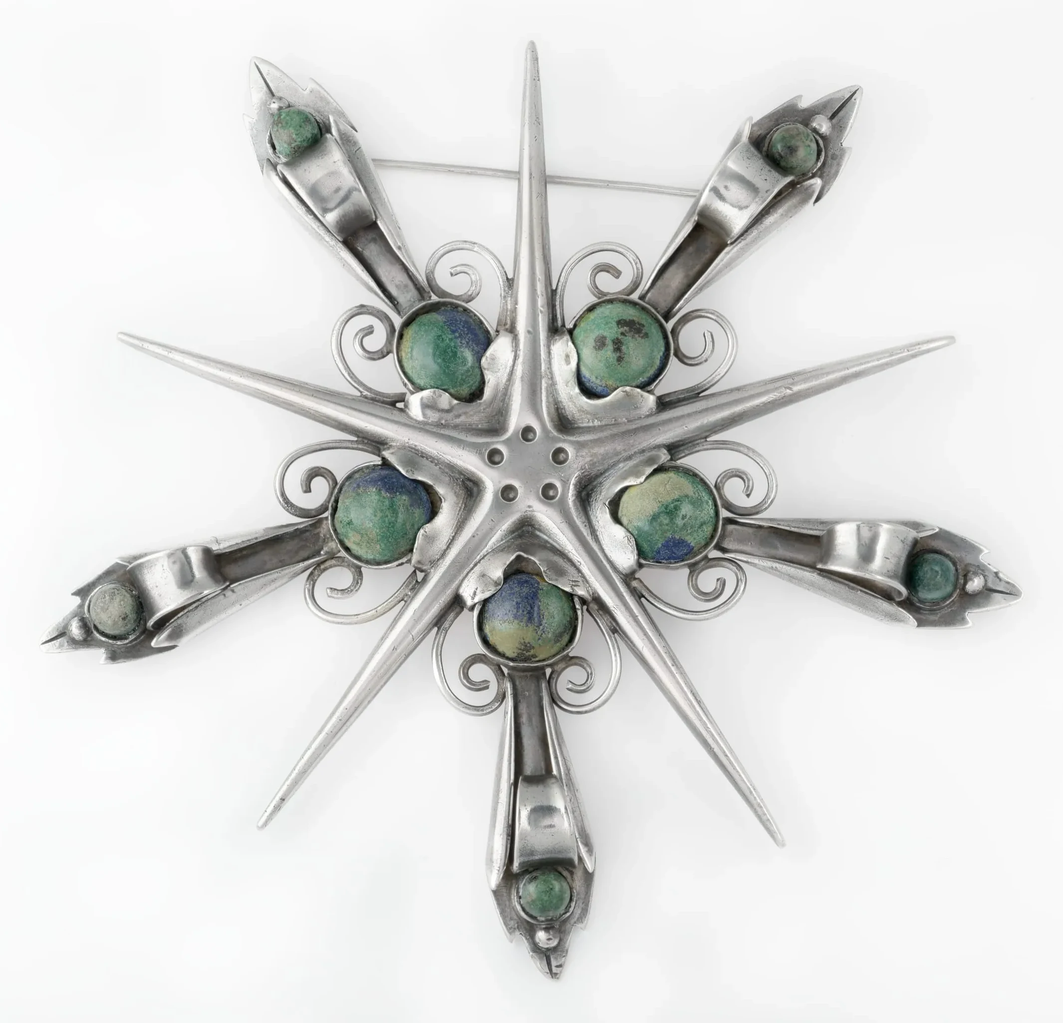William Spratling Star Brooch with Azurite and Malachite