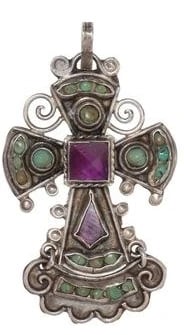 MATL (Matilde Poulat) Angel Cross Pendant with Turquoise and Amethyst