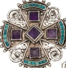 MATL (Matilde Poulat) Lobed Cross Brooch with Turquoise and Amethyst