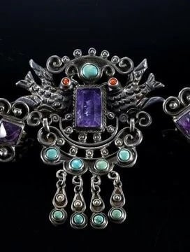 MATL (Matilde Poulat) Winged Amethyst Brooch with Turquoise