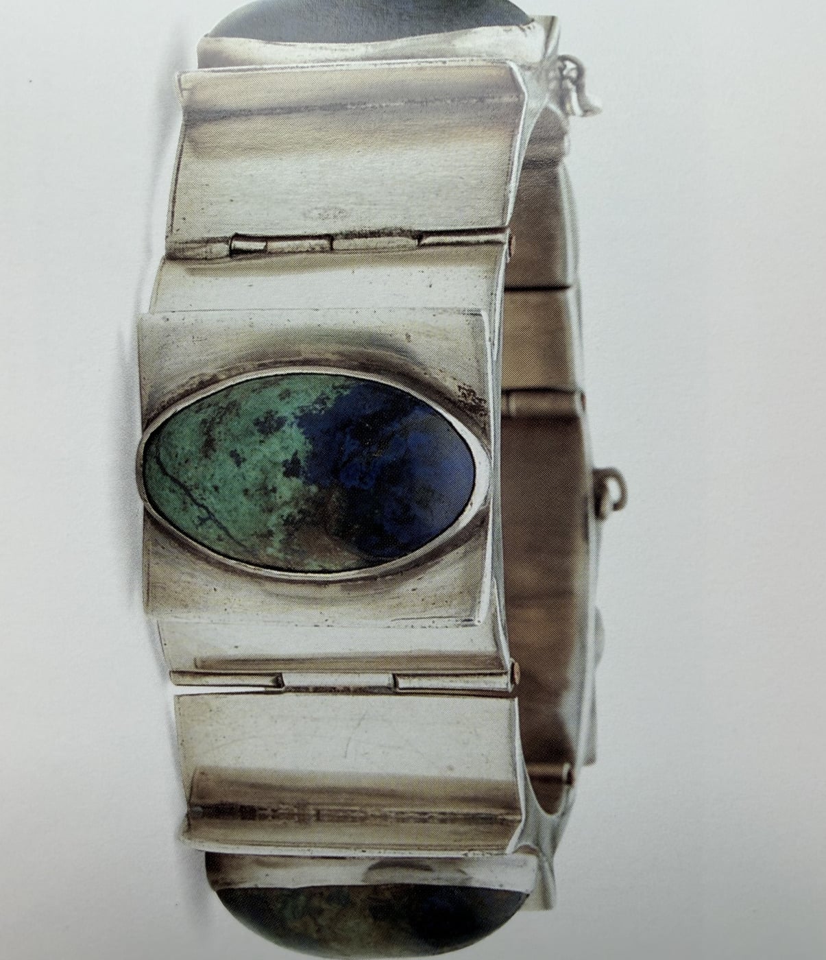 Antonio Pineda Bracelet with Concave and Convex Panels and Oval Azure-Malachite Cabochons