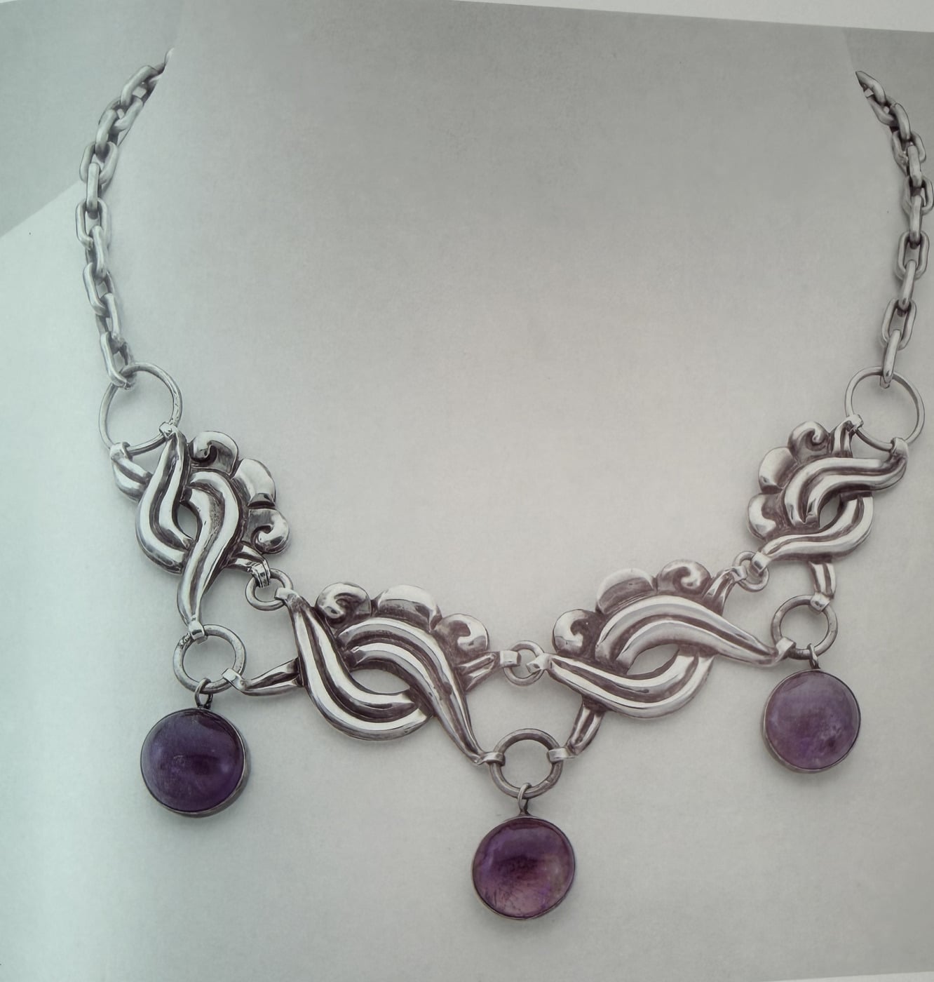 William Spratling Necklace with Silver Twists and Amethyst Dangles