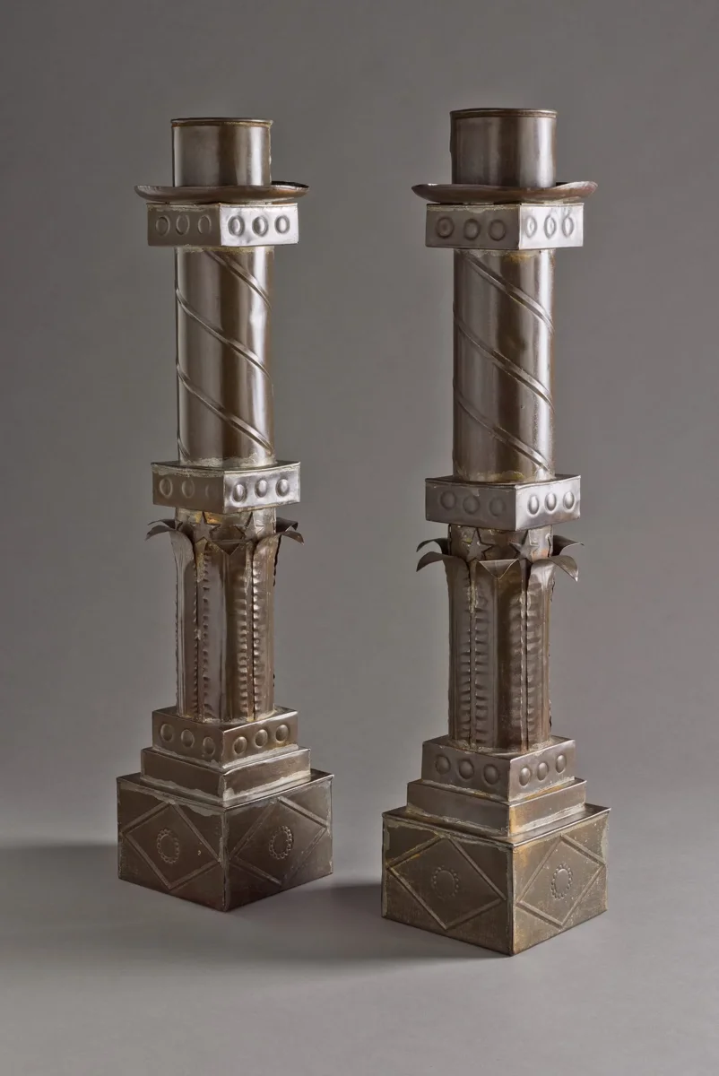 Tall Pair of Tin Candlesticks