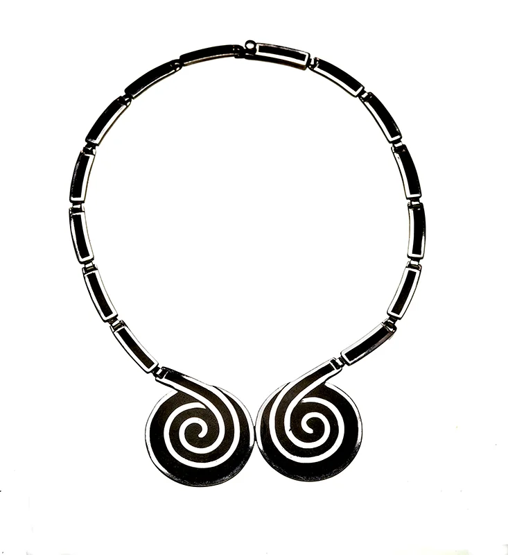 Black enamel and sterling necklace