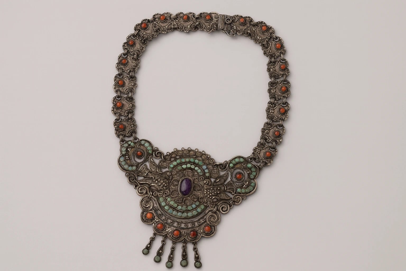 MATL (Matilde Poulat) Dove Fringe Necklace with Amethyst, Coral, and Turquoise