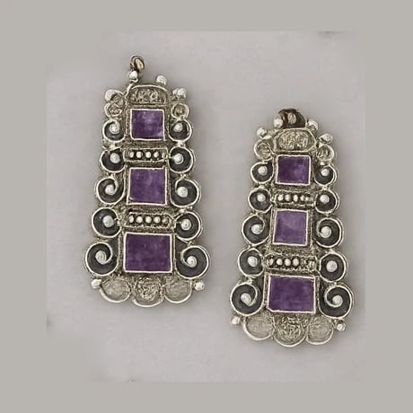 MATL (Matilde Poulat) Rectangular Scroll Earrings with Amethyst