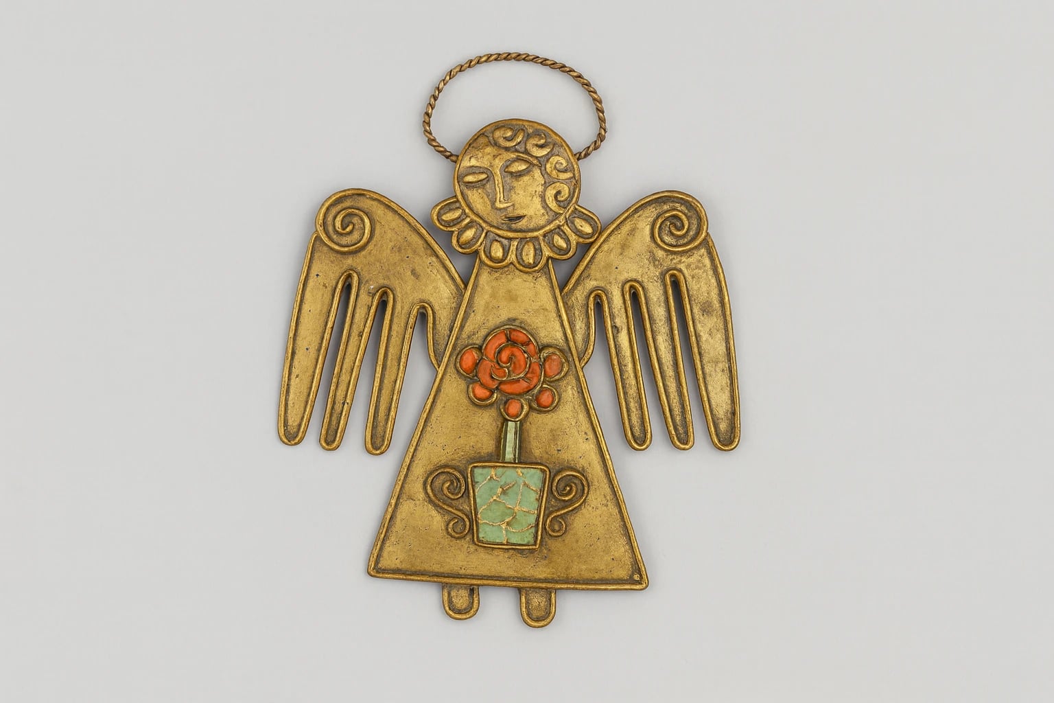 MATL (Matilde Poulat) Angel Pendant with Copper, Coral, and Turquoise