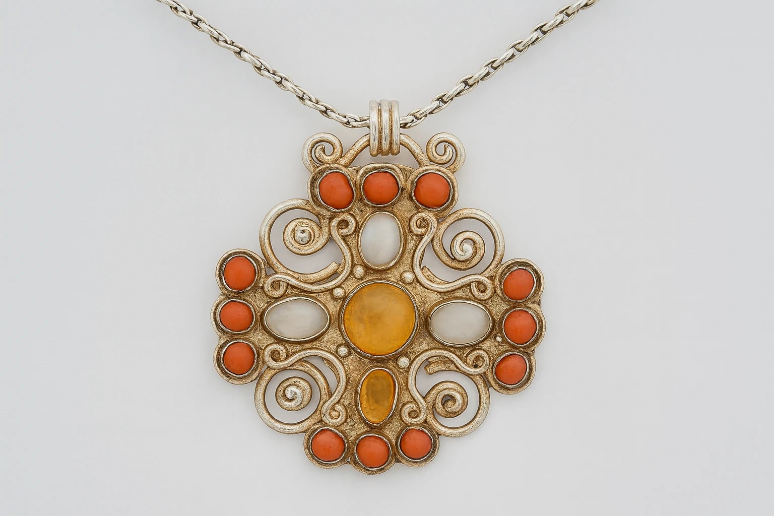 MATL (Matilde Poulat) Scrollwork Pendant with Coral