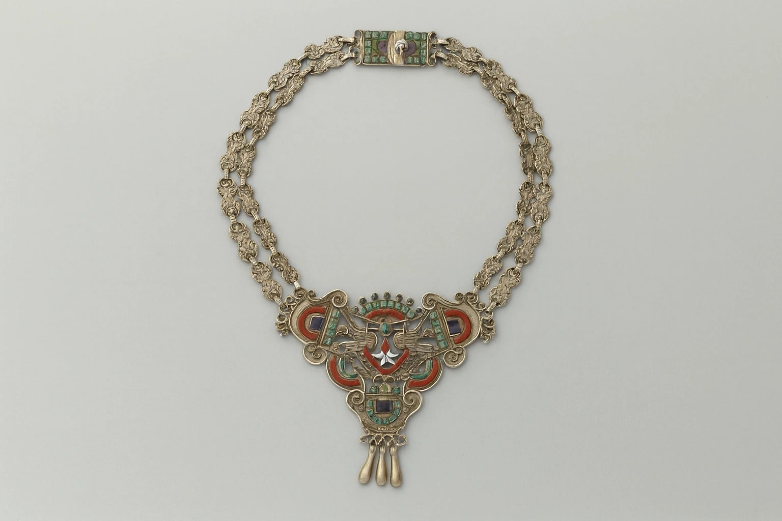 MATL (Matilde Poulat) Perched-Dove Pendant Necklace with Turquoise and Coral