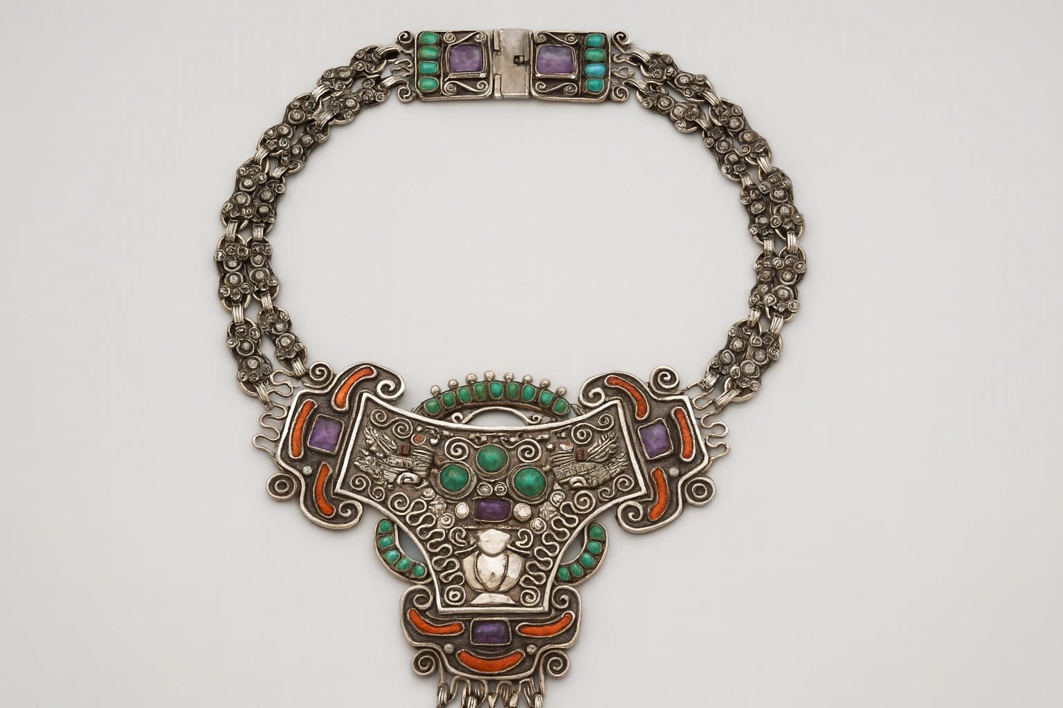 MATL (Matilde Poulat) Mask-Pendant Necklace with Turquoise and Amethyst
