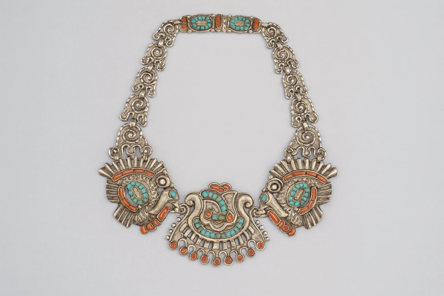 MATL (Matilde Poulat) Dove and Rose Pendant Necklace with Turquoise and Coral