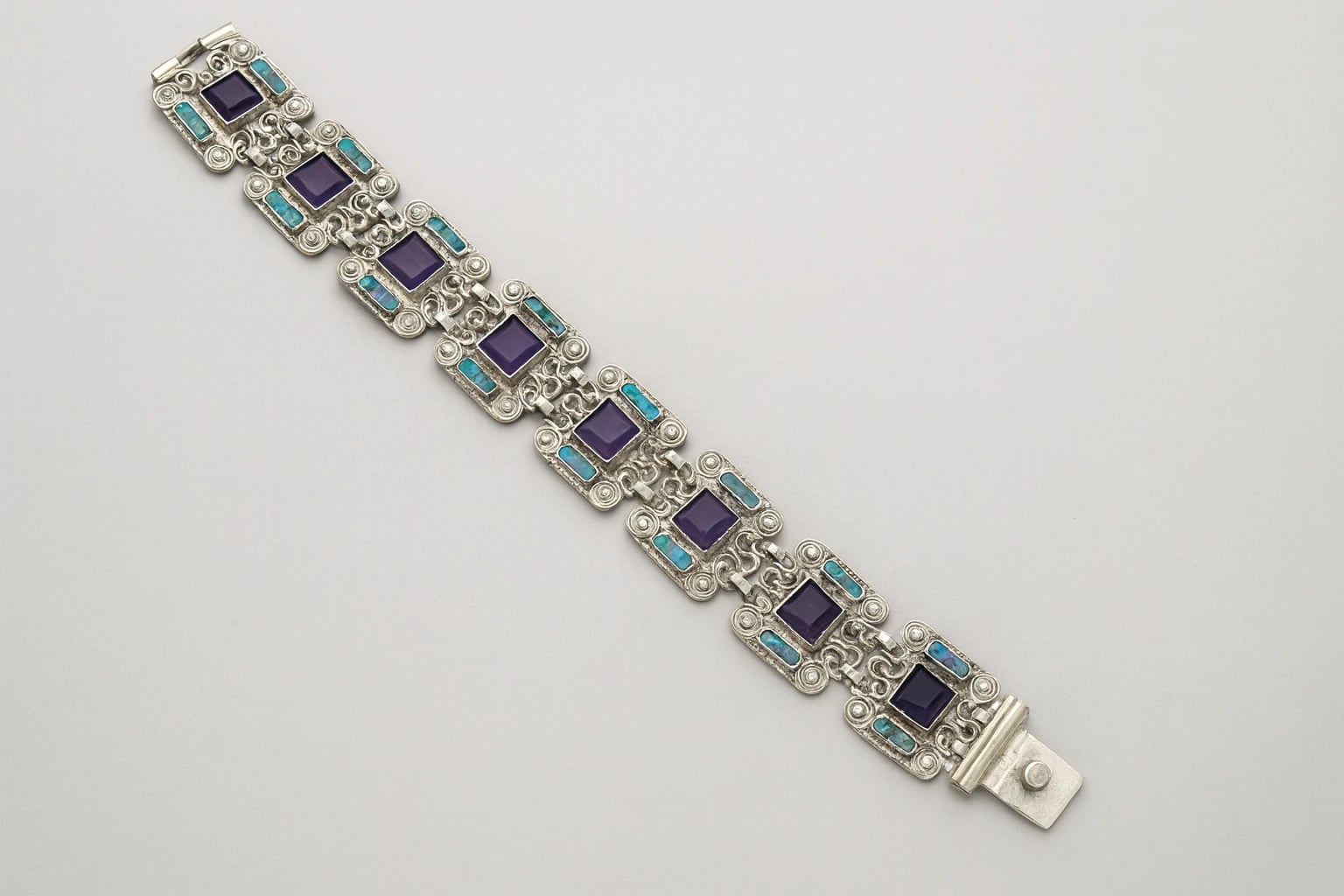 MATL (Matilde Poulat) Raised-Amethyst Link Bracelet with Turquoise
