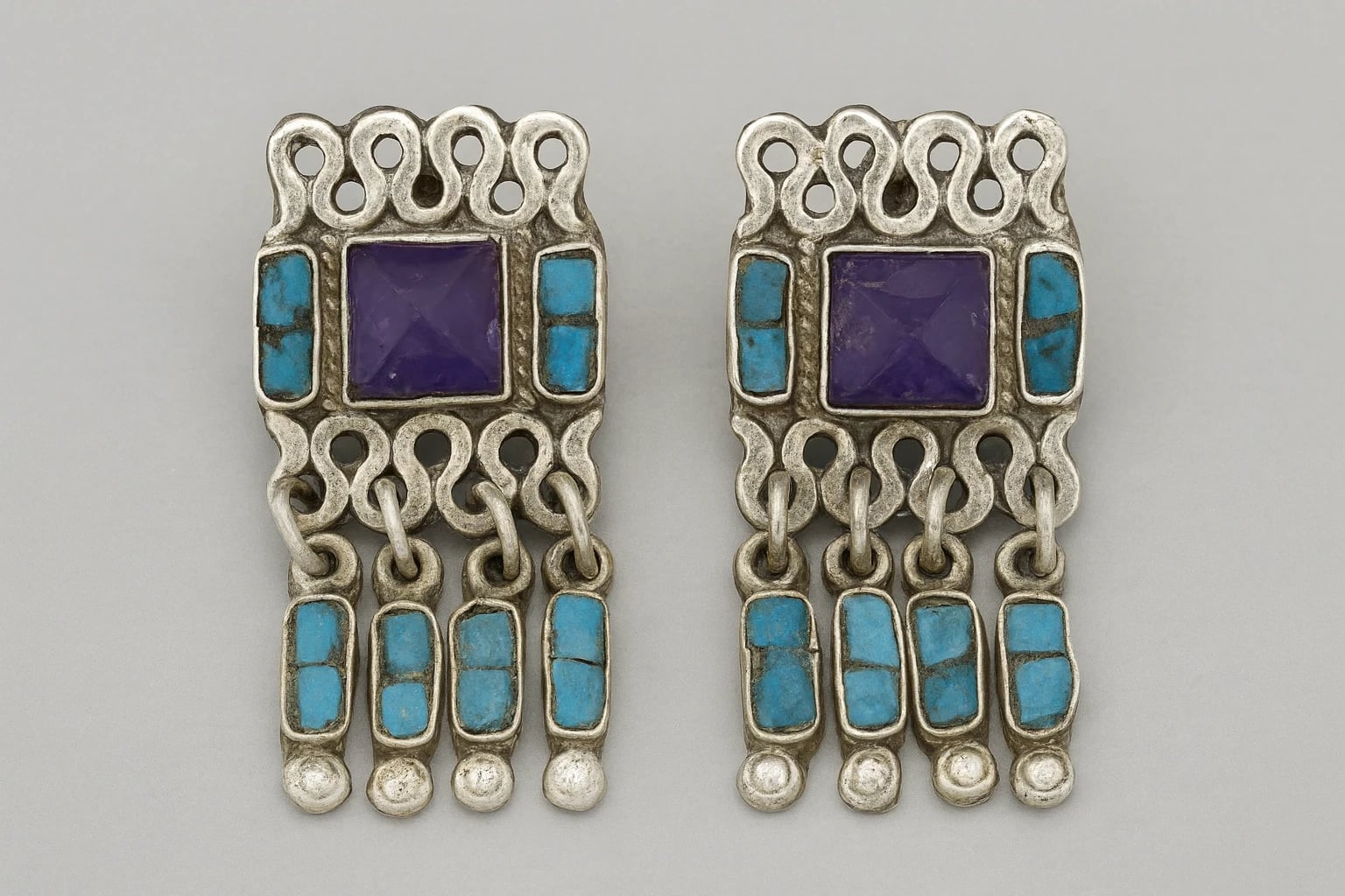 MATL (Matilde Poulat) Rectangular Turquoise and Amethyst Earrings