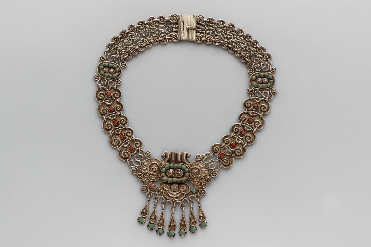 Matl (Matilde Poulat) turquoise coral scrolled necklace