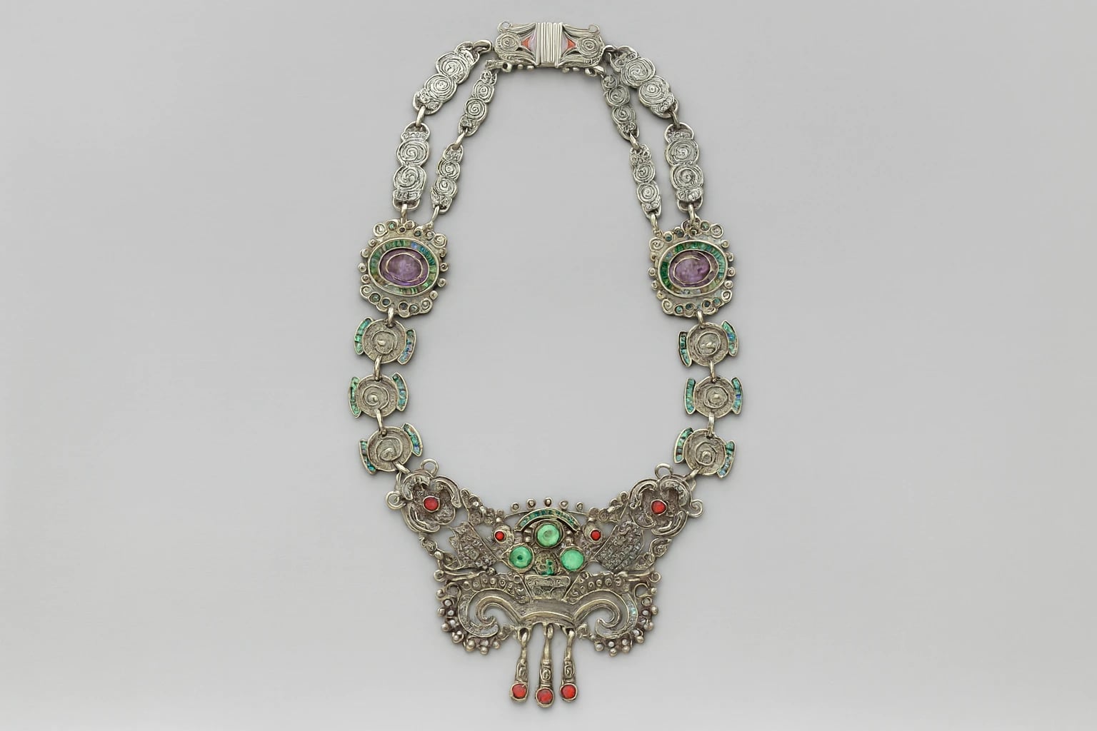 Matl (Matilde Poulat) Turquoise amethyst necklace with coral drops
