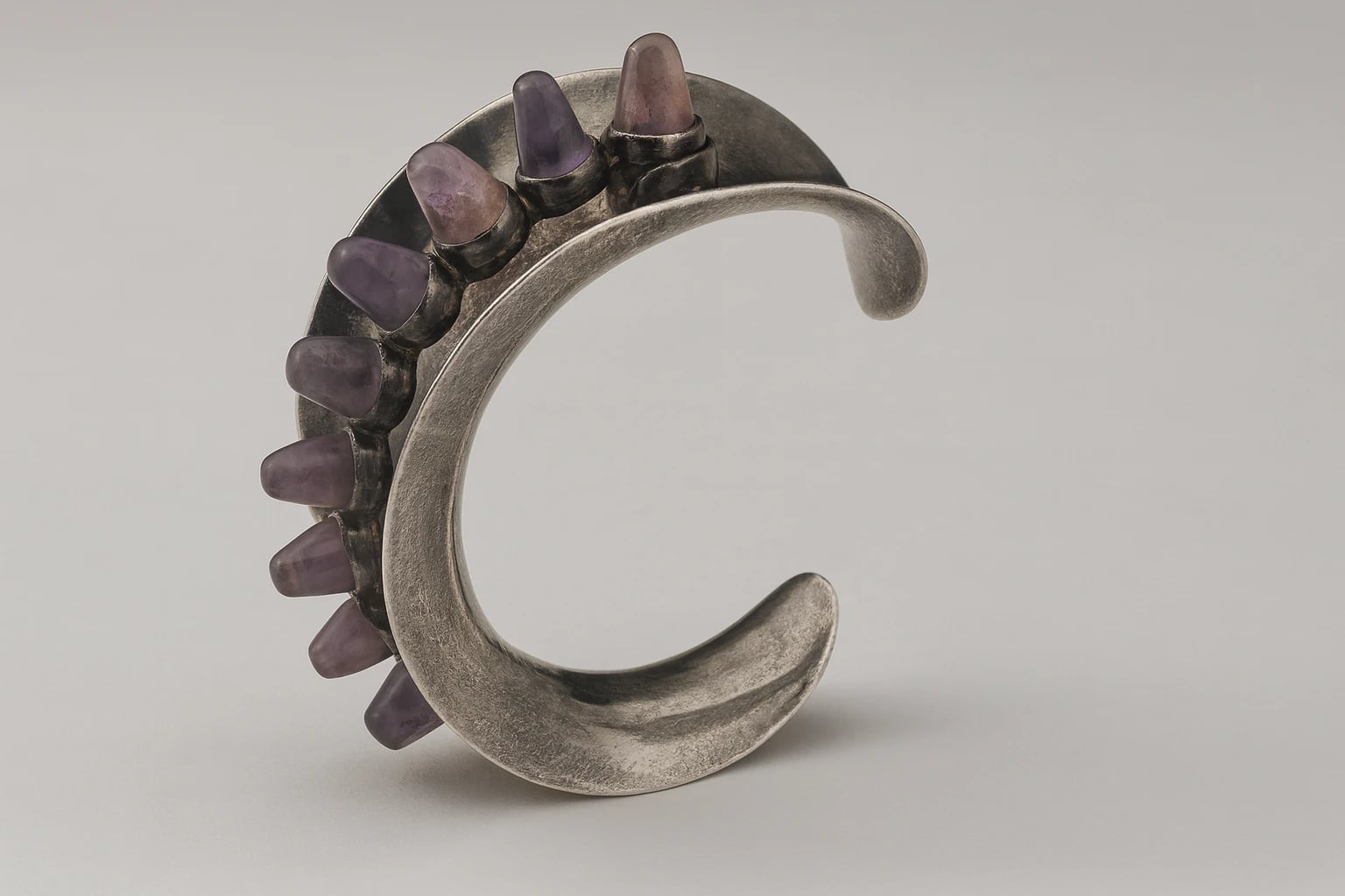 Antonio Pineda Cuff with Concave Channel and Amethyst Cones