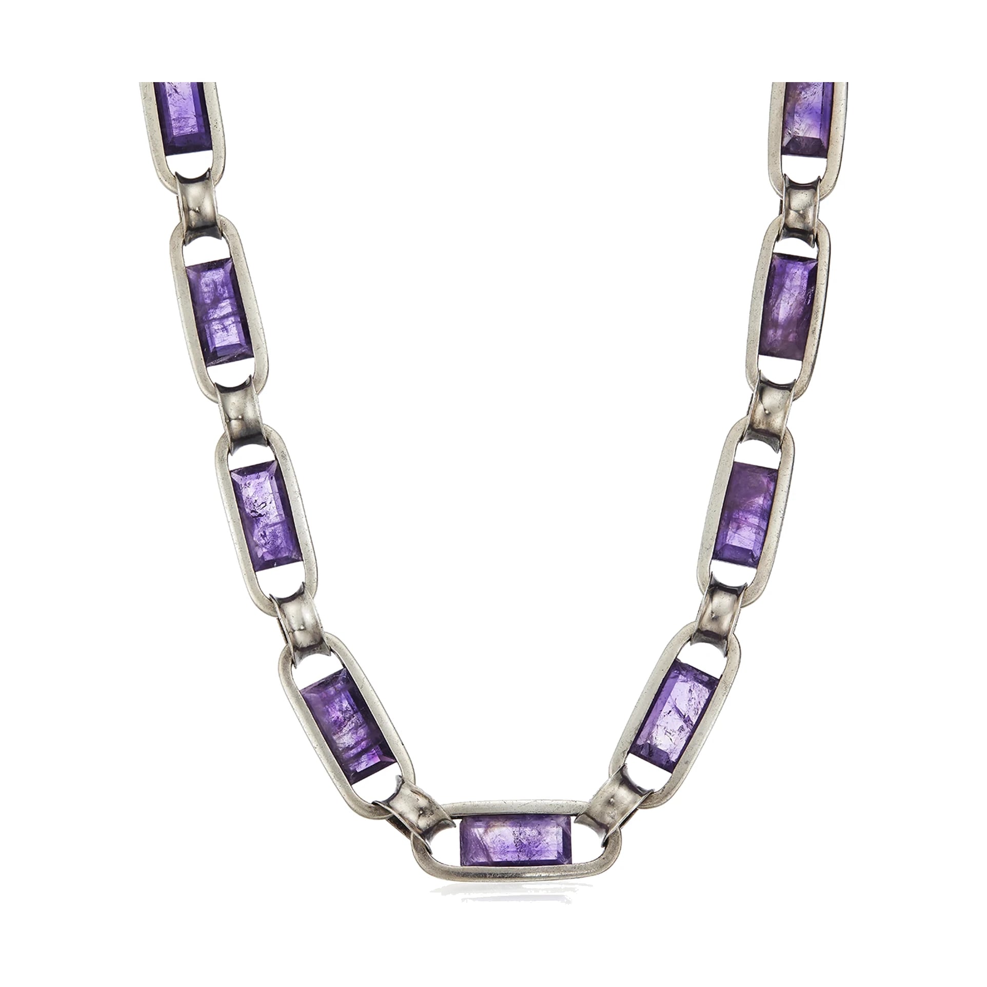 Antonio Pineda Amethyst and Silver Oval-Link Necklace