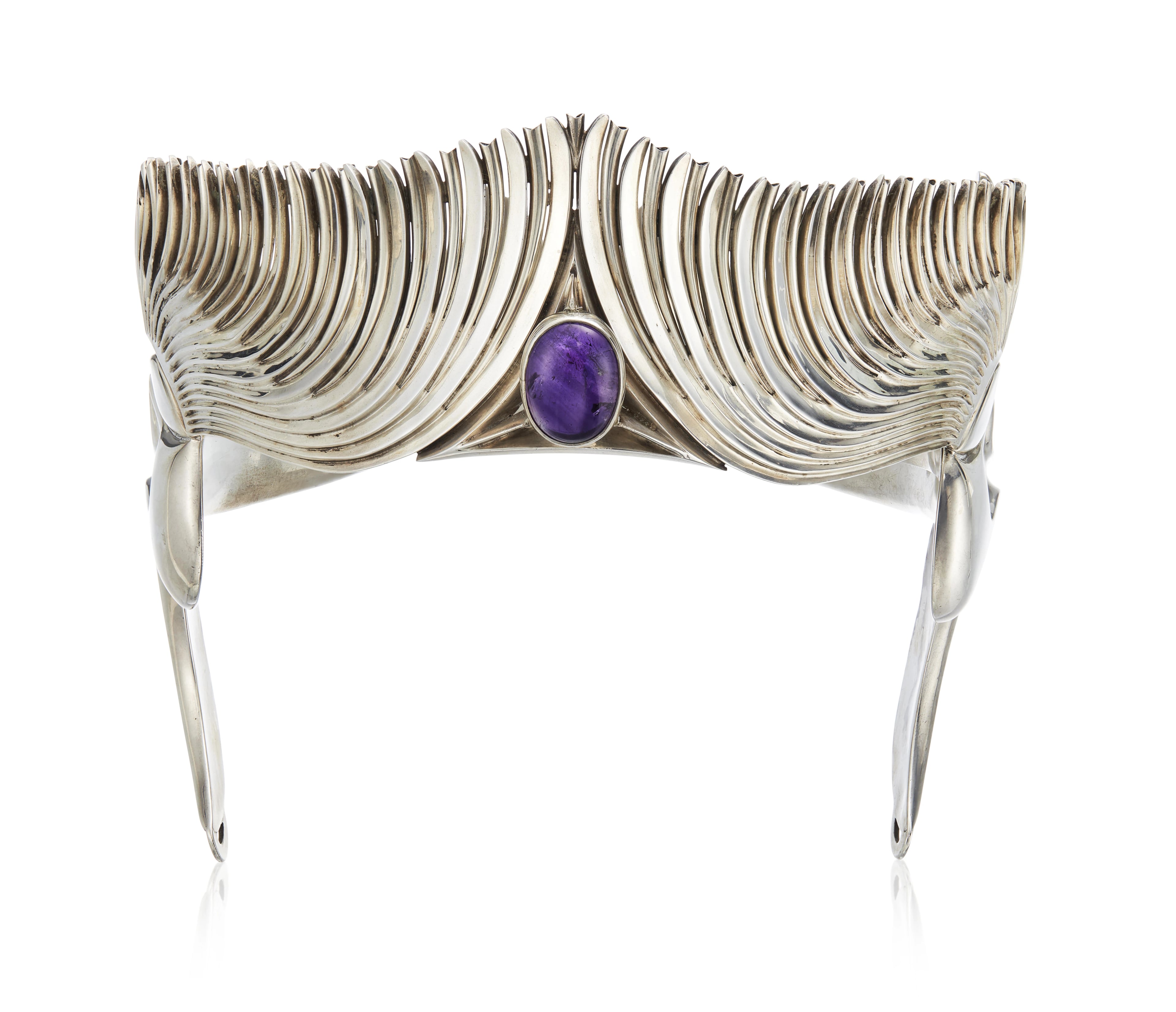 Antonio Pineda Silver Crown for the Taxco Silver Fair with Amethyst and Aventurine Quartz