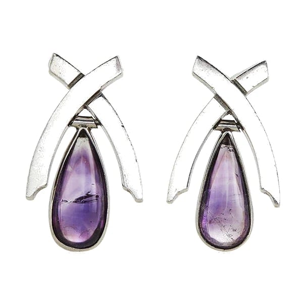 Antonio Pineda Crossing-Arch Amethyst and Silver Earrings