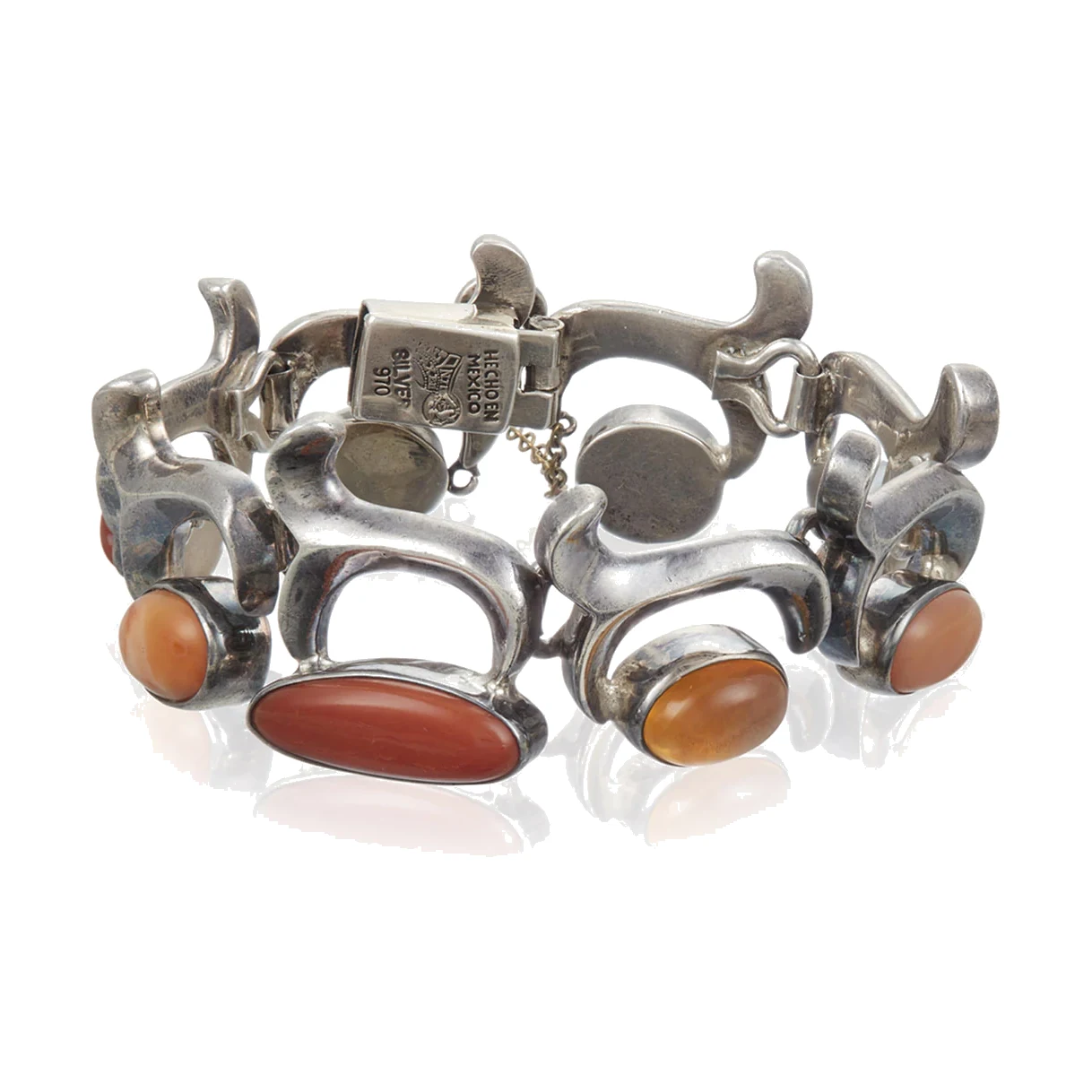 Antonio Pineda Fire Opal and Silver Linked-Crescent Bracelet