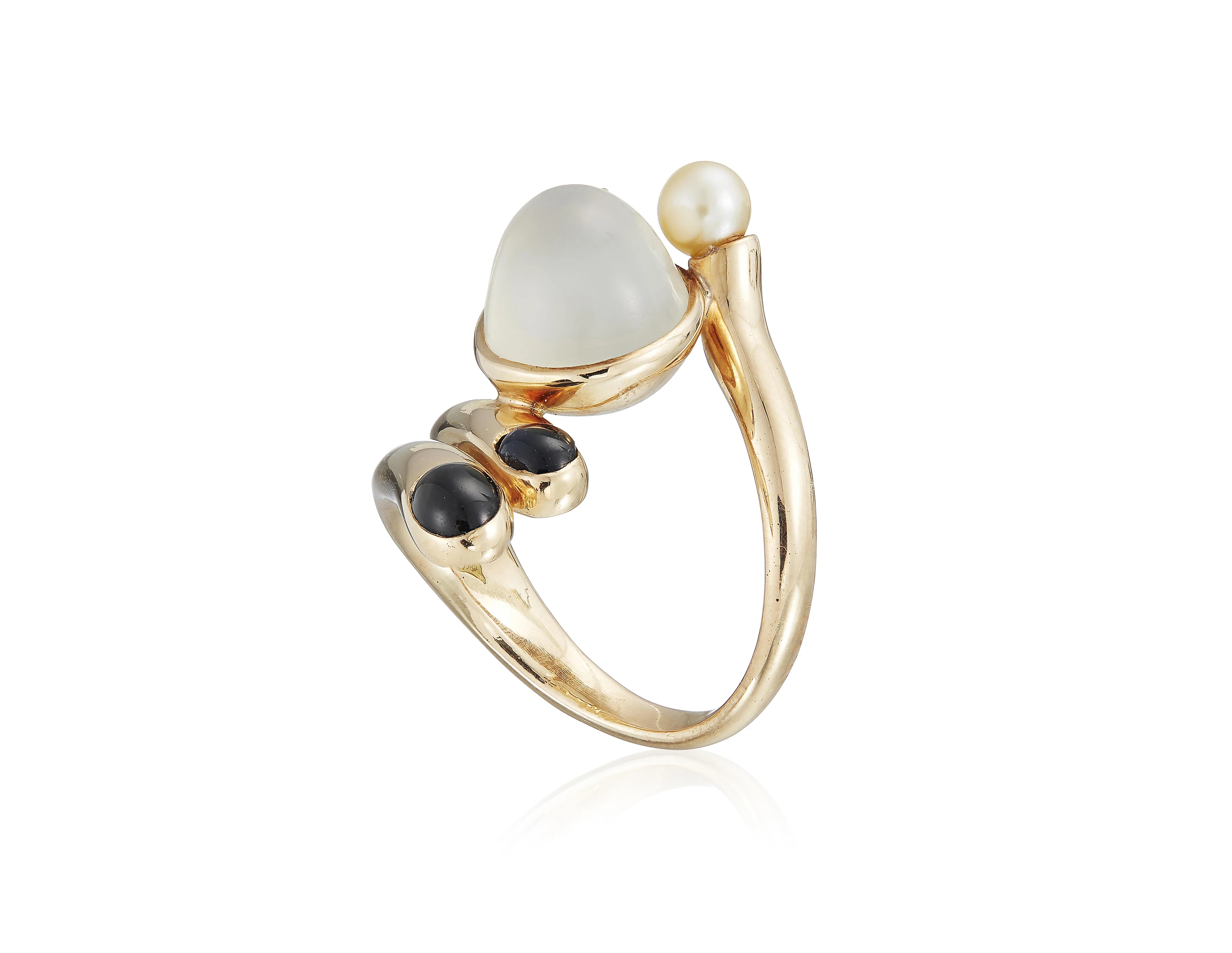 Antonio Pineda Domed Moonstone and Onyx Gold Ring