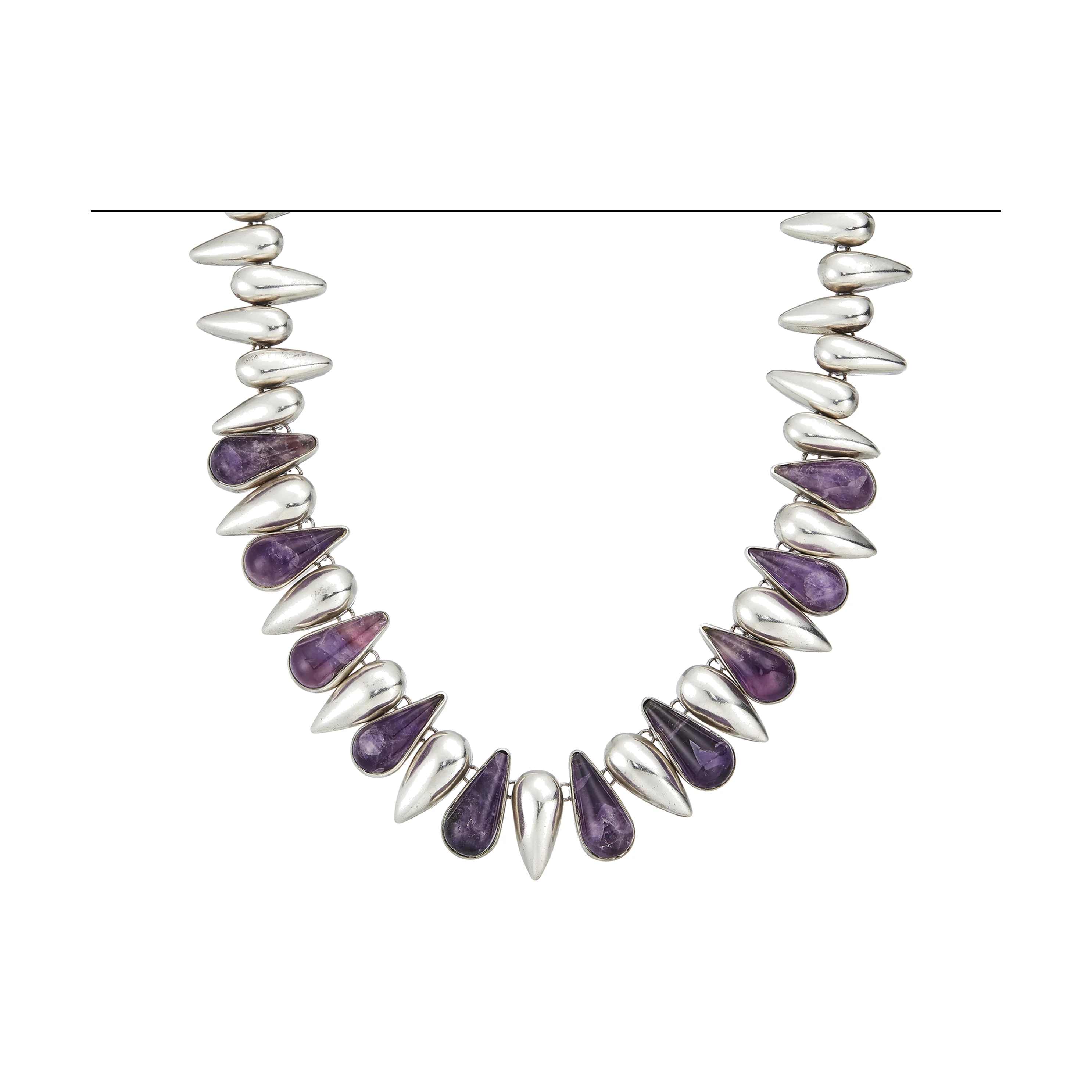 Antonio Pineda Teardrop-Link Amethyst and Silver Necklace