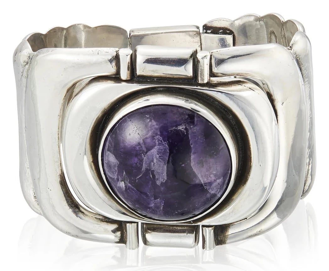 Fred Davis Amethyst and Silver Hinged Bracelet