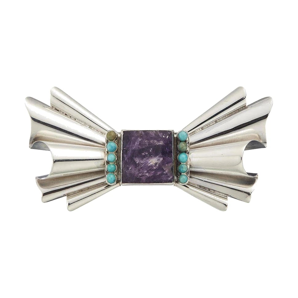 Fred Davis Amethyst and Turquoise Bow Brooch