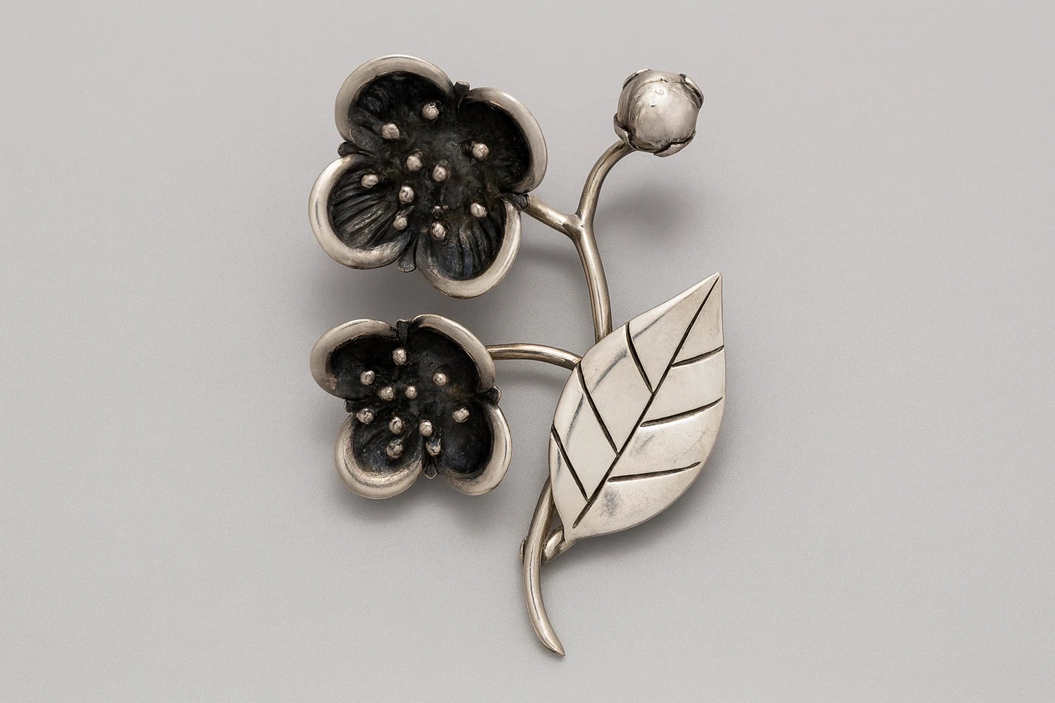 Héctor Aguilar Flower Brooch with Bud and Leaf