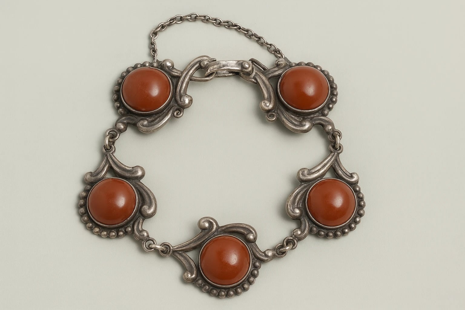 Los Castillo Scroll Link Bracelet with Carnelian Cabochons