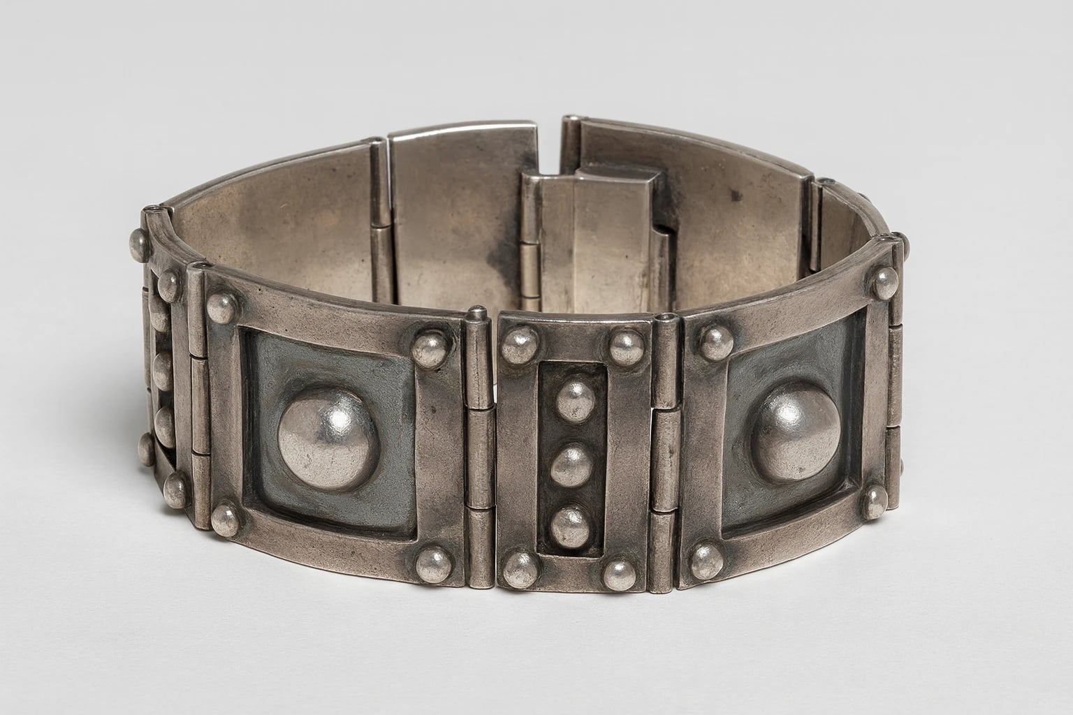 Los Castillo Studded Dome Panel Link Bracelet