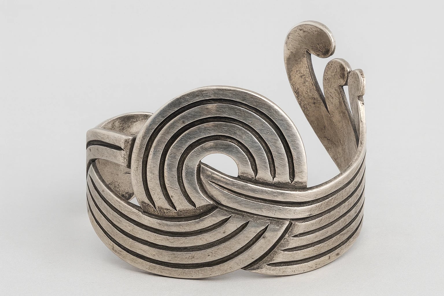 Los Castillo Interwoven Spiral Cuff Bracelet with Niello