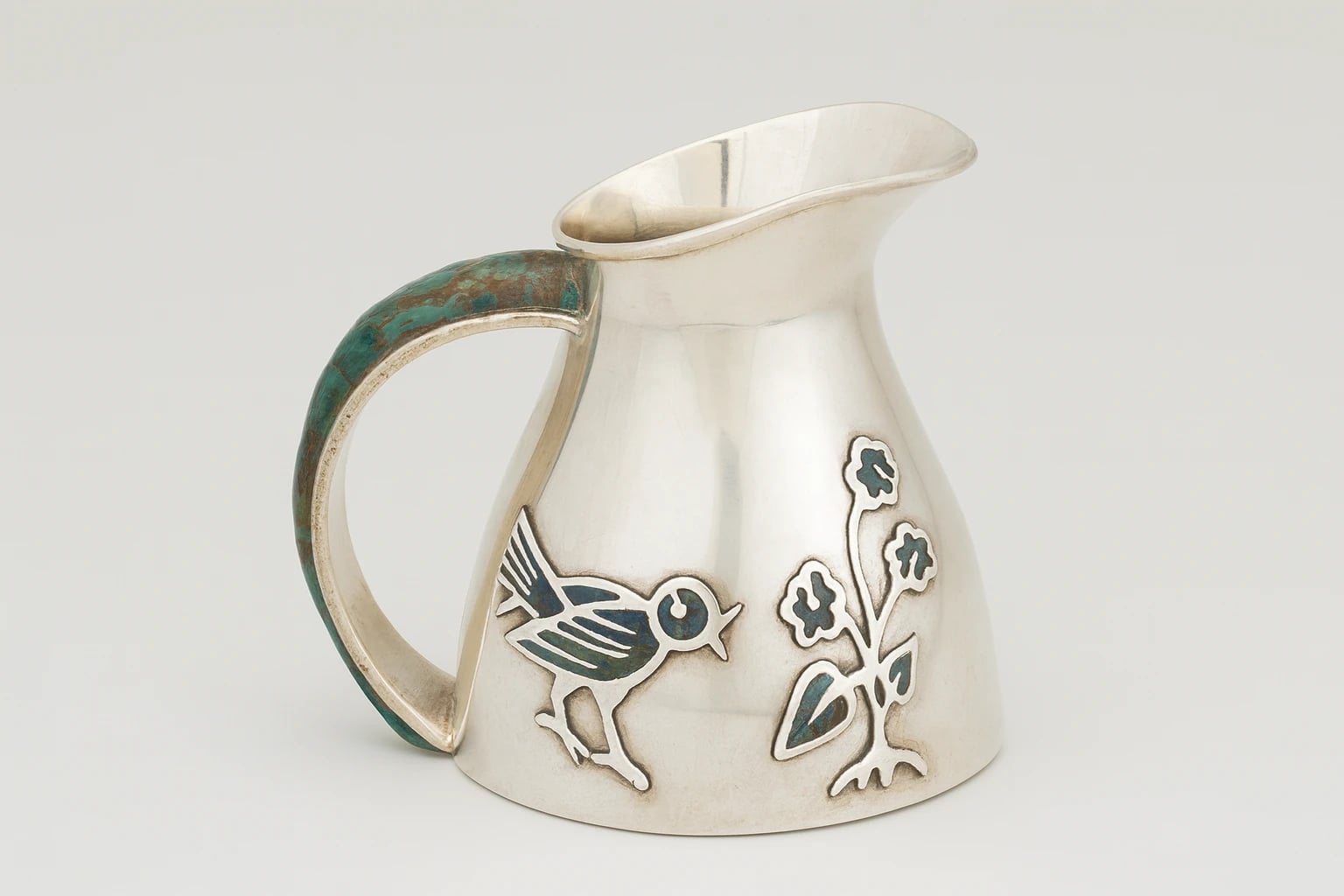 Los Castillo Baby Bird and Flower Creamer with Stone Inlay