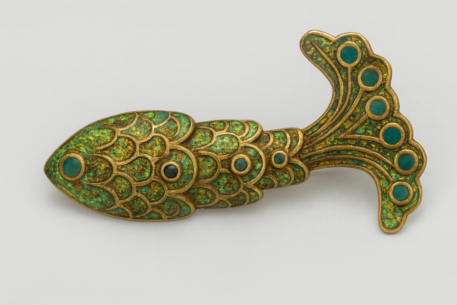 Margot de Taxco Design 5693 Green Confetti Enamel Fish Brooch