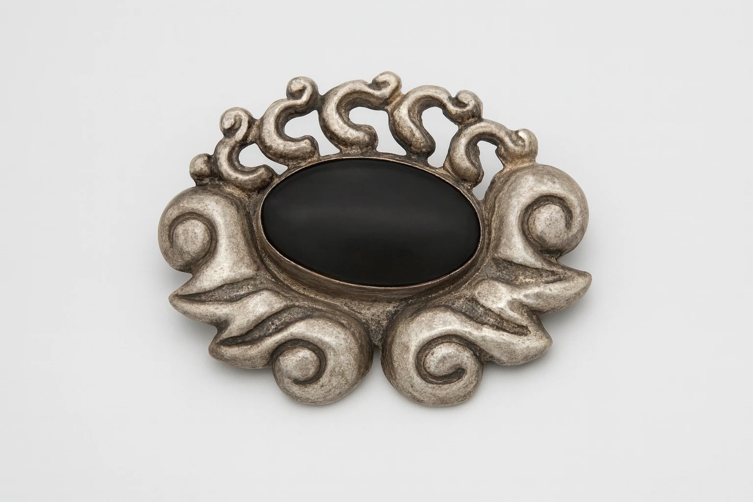 MATL (Matilde Poulat) Oval Onyx Scrollwork Brooch